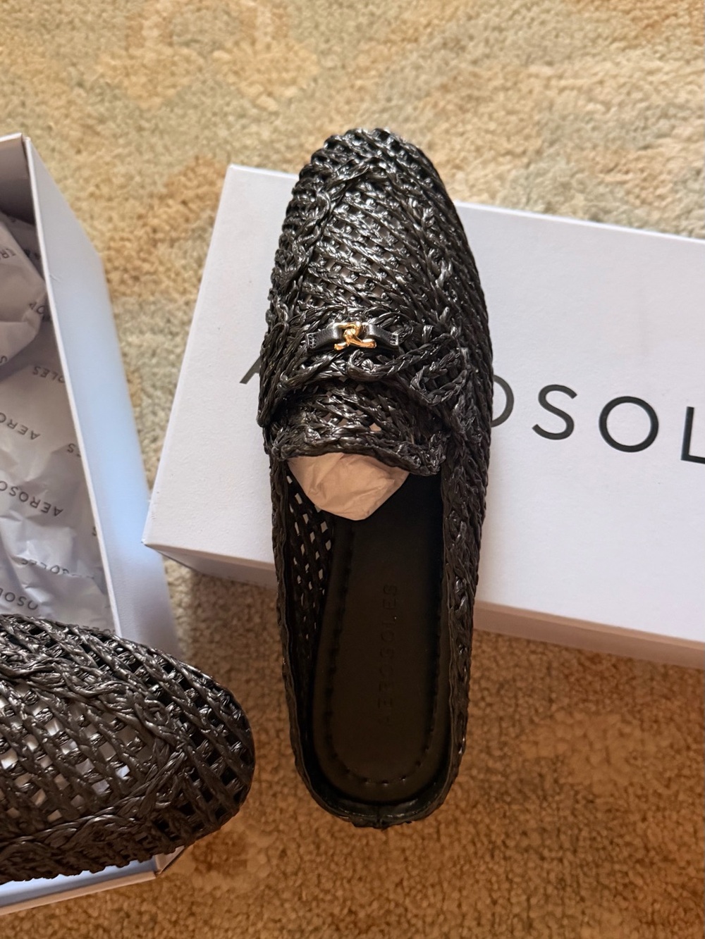 Aerosoles Black Woven Slip-On Mule with Gold Accent 71/2